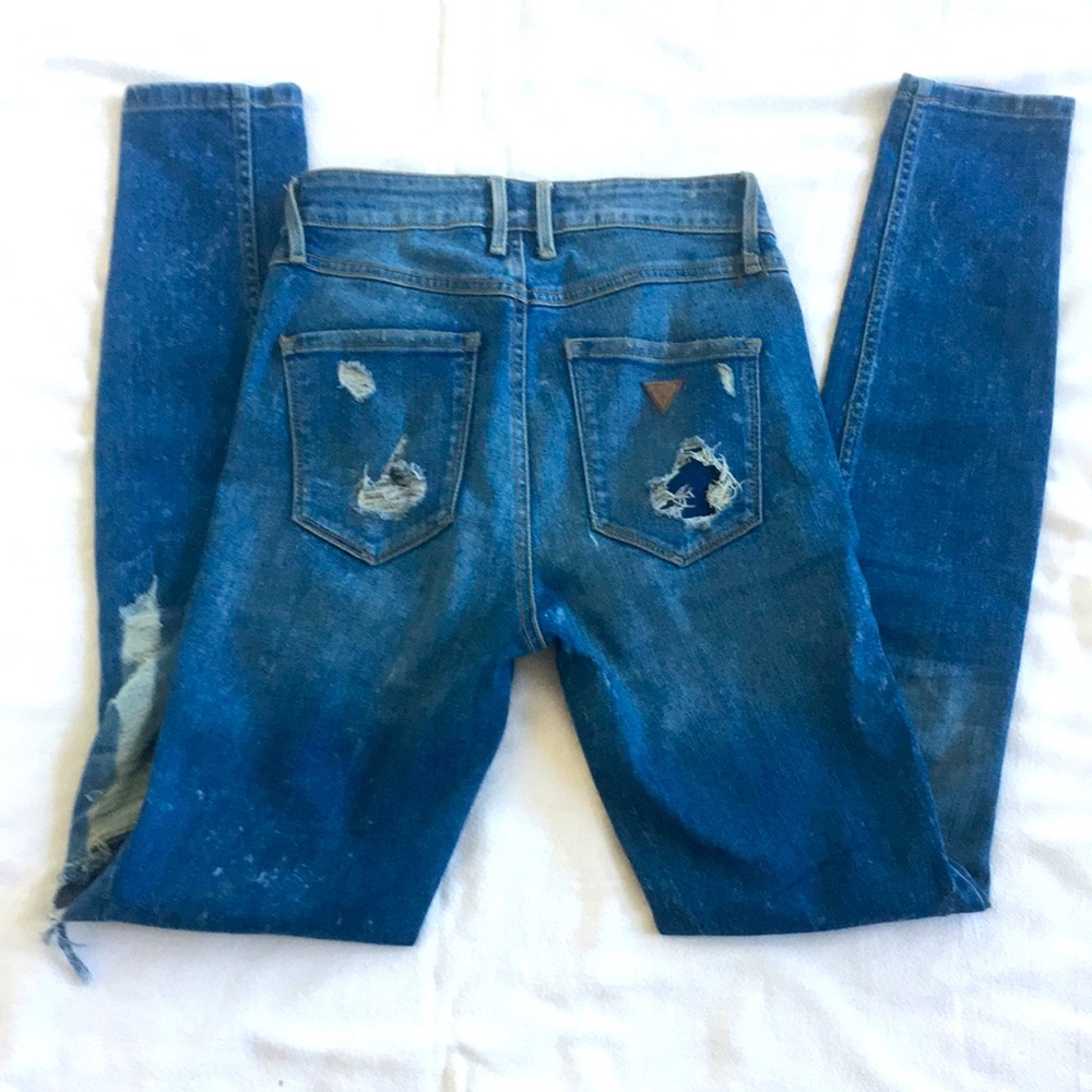 GUESS High Rise Distressed Skinny Jeans Blue Stretch Denim Ripped Ripped Size 25 - Picture 3 of 15